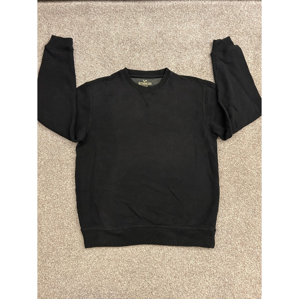 Fleece Outdoor Life Sweatshirt Mens M Black Excellent Crewneck Fleece Pullover